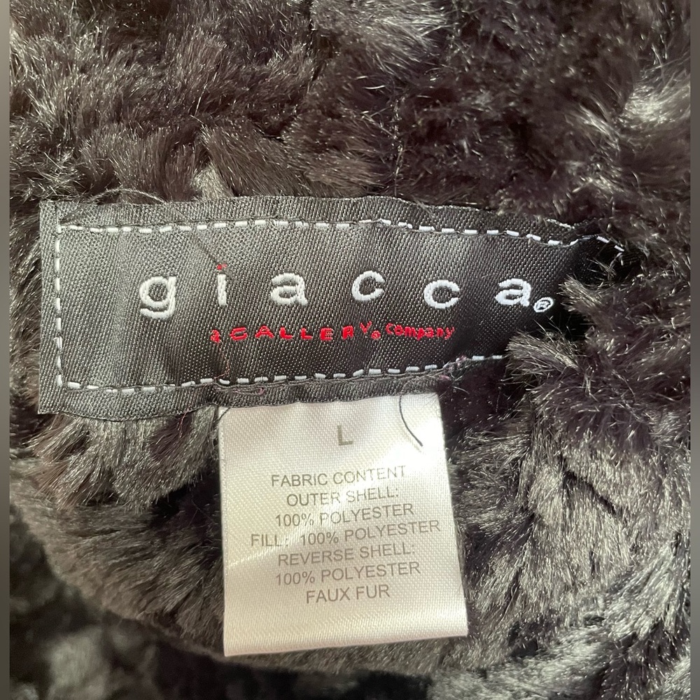 Reversible vest Giacca Gallery large black faux fur plum purple drawstring waist - Picture 6 of 9